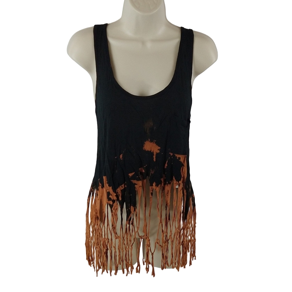 Fringe Hem Black and Burnt Orange Women's Tank Top